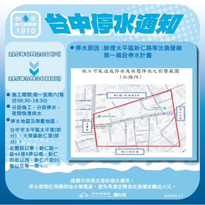 台中停水通知圖卡 (新仁路第一階段)