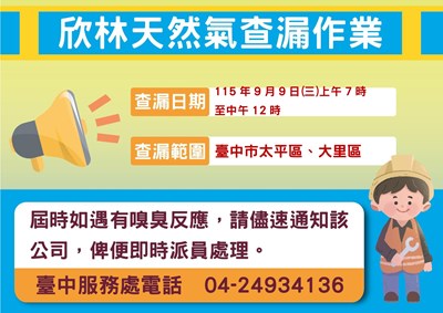 天然氣查漏作業公告(1150909)