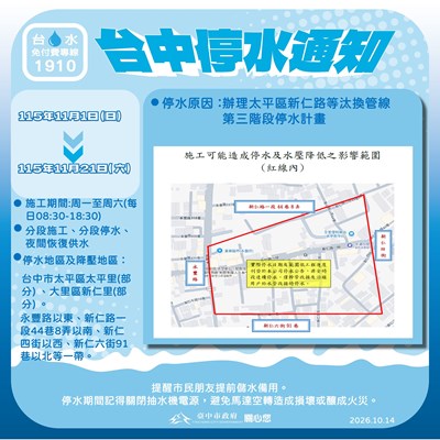 台中停水通知圖卡(新仁路第三階段)